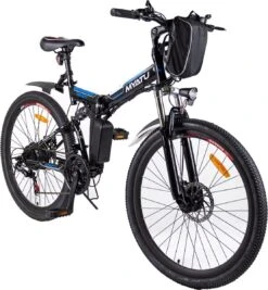 Myatu E-Bike 26-inch E-bike Voor Vrouwen En Mannen, Mountainbike Elektrische Fiets Met 36V 10.4AH Accu En Shimano 21 Versnellingen, 21 Versnellingen, Derailleur, 250 W-Zwart En Blauw -Fiets Verkoop Winkel 1111x1200