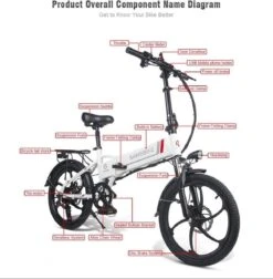 Samebike Elektrische Vouwfiet - Shimano 7 Speed Derailleur - 48V/ 10Ah Lithium Batterij - Aluminium -sportief/modern - 35km/u - Wit -Fiets Verkoop Winkel 1174x1200