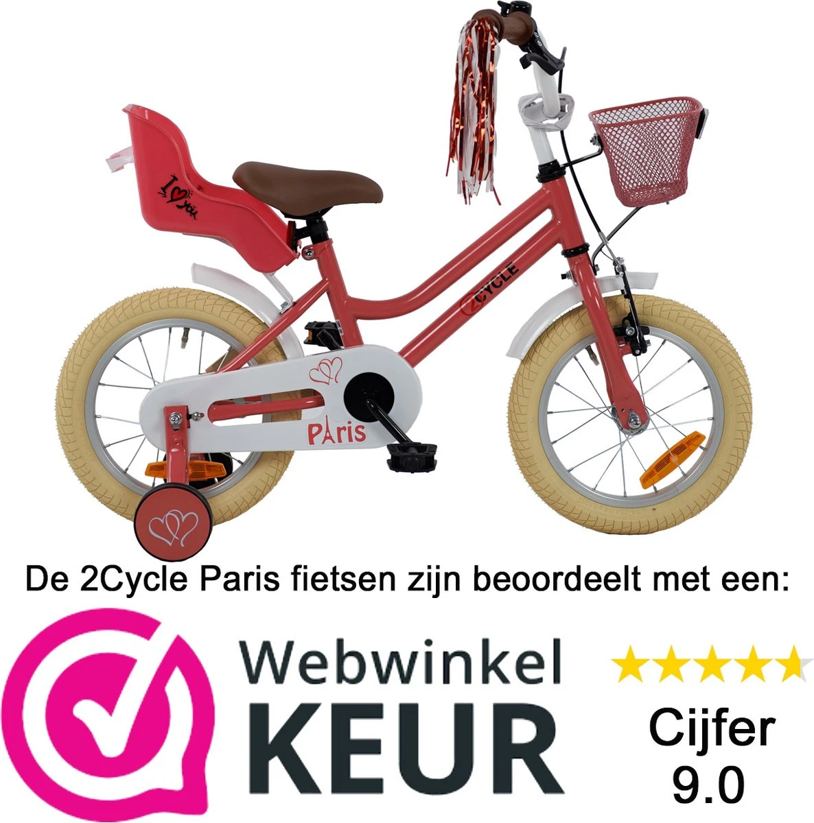 2Cycle Paris Meisjesfiets - 14 Inch - Roze-Wit - Met Poppenzitje - Meisjesfiets 2 2Cycle Paris Meisjesfiets - 14 Inch - Roze-Wit - Met Poppenzitje - Meisjesfiets - Afbeelding 2