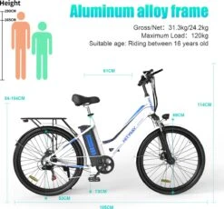 HITWAY Elektrische Fiets Voor Volwassenen | Ebikes Fietsen Stadsfiets | 250W 36V Motor | 7 VERSNELLINGSSYSTEE | 26 Inch - Wit -Fiets Verkoop Winkel 1200x1117