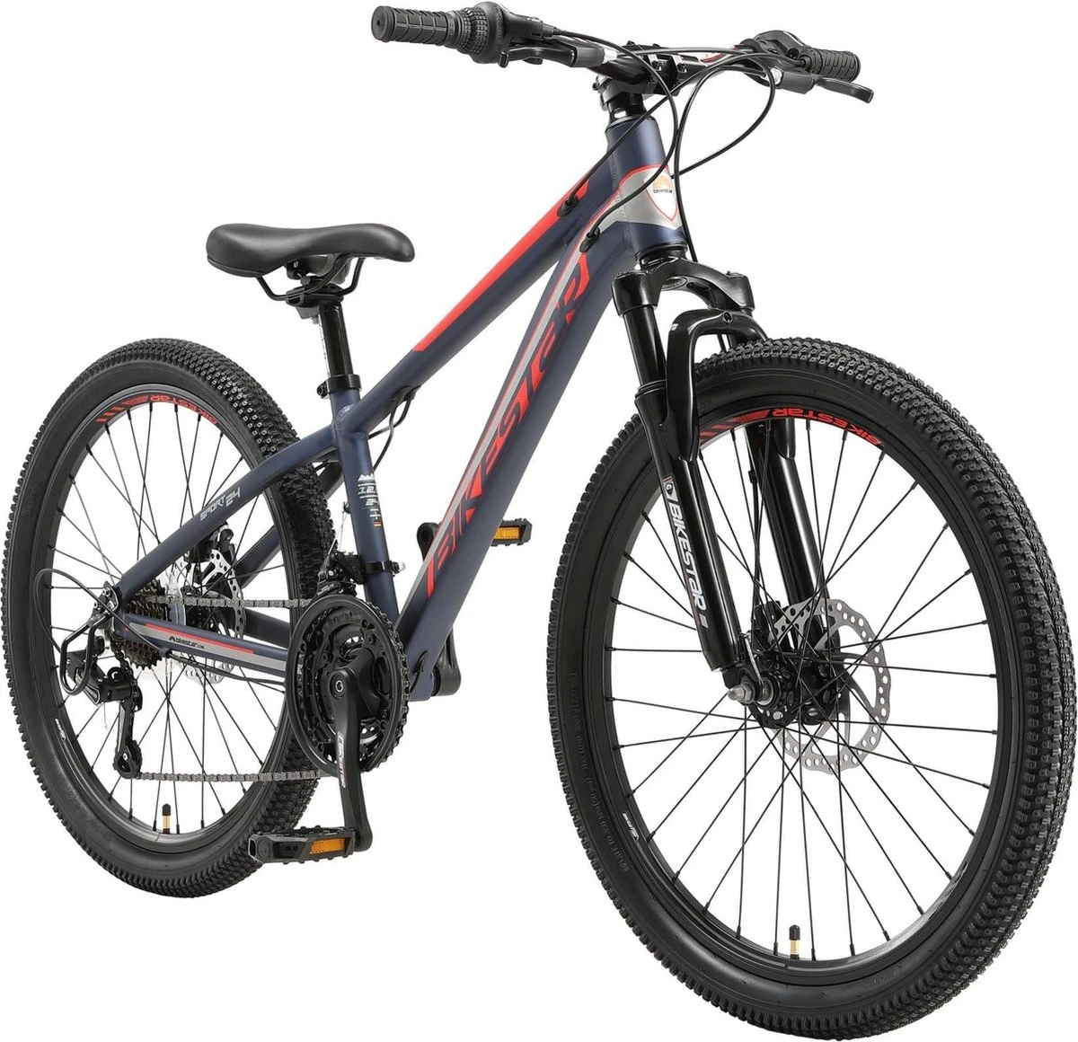 Bikestar 24 Inch 21 Speed Hardtail MTB Sport, Blauw / Rood