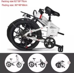 Samebike Elektrische Vouwfiet - Shimano 7 Speed Derailleur - 48V/ 10Ah Lithium Batterij - Aluminium -sportief/modern - 35km/u - Wit -Fiets Verkoop Winkel 1200x1180