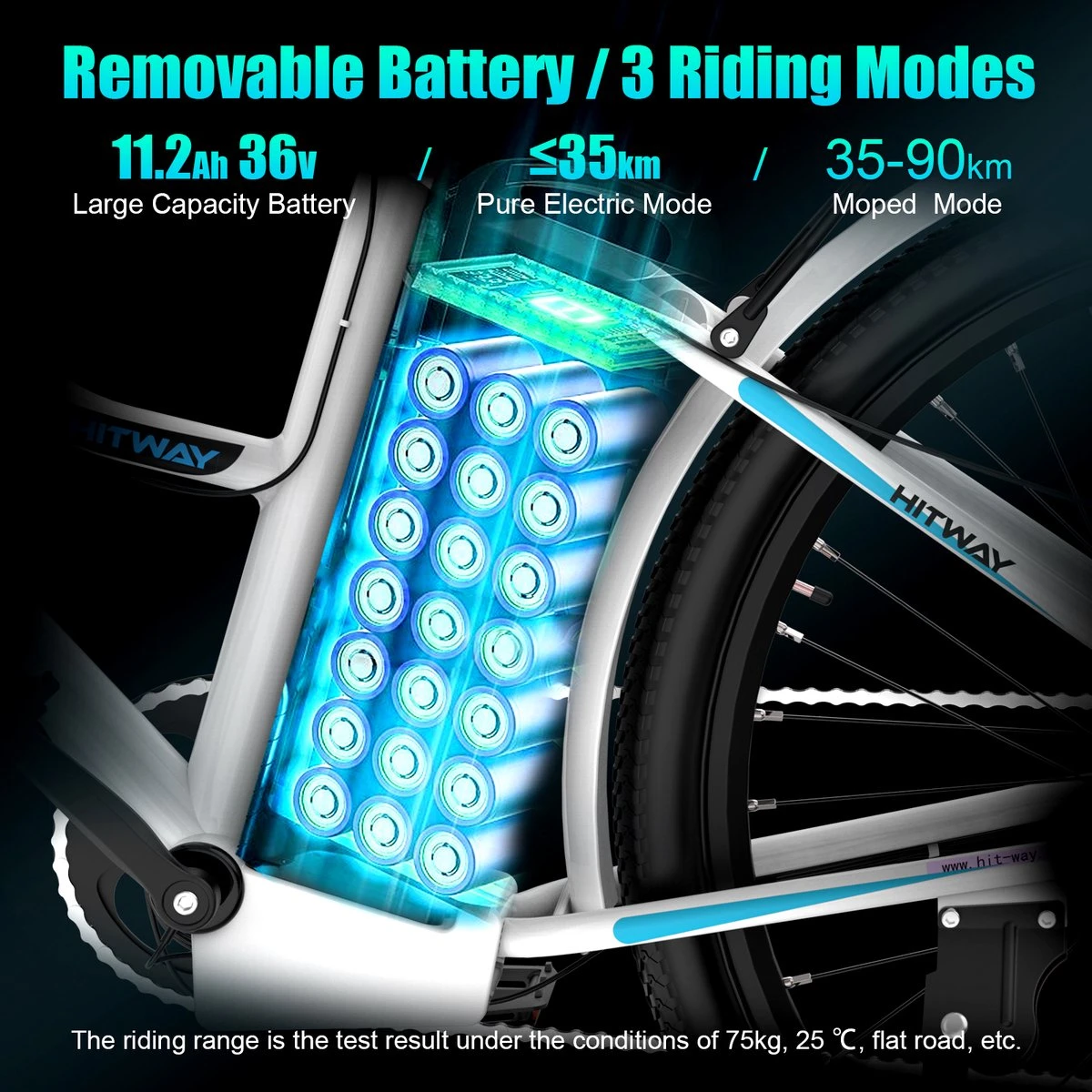 Hitway Elektrische Fiets | E-bike Damesfiets | 26 Inch | 250W Motor | Wit 7 Hitway Elektrische Fiets | E-bike Damesfiets | 26 Inch | 250W Motor | Wit - Afbeelding 7