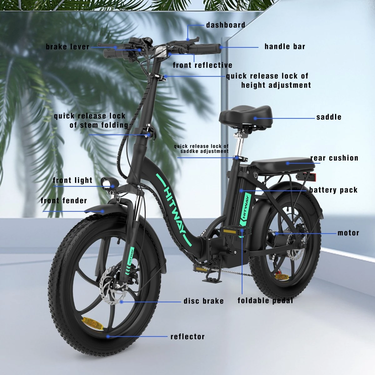 HITWAY Elektrische Fiets - E-Bike - 20 Inch- Fatbike - 250 W- Shimano 7 Versnellingen 5 HITWAY Elektrische Fiets - E-Bike - 20 Inch- Fatbike - 250 W- Shimano 7 Versnellingen - Afbeelding 5