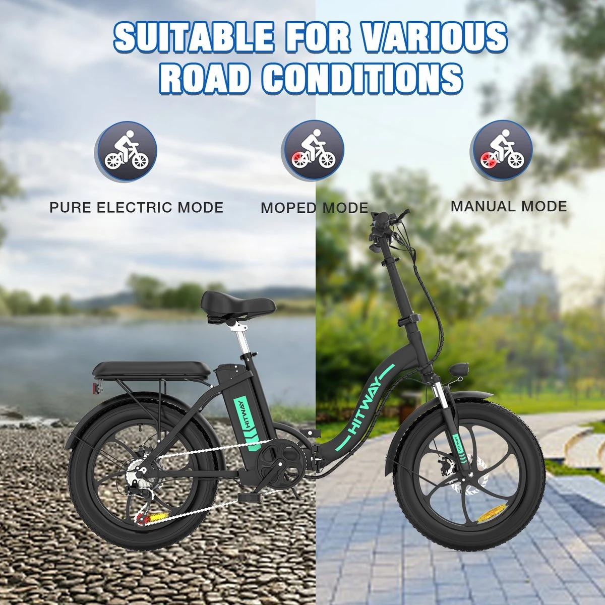 HITWAY Elektrische Fiets - E-Bike - 20 Inch- Fatbike - 250 W- Shimano 7 Versnellingen 6 HITWAY Elektrische Fiets - E-Bike - 20 Inch- Fatbike - 250 W- Shimano 7 Versnellingen - Afbeelding 6