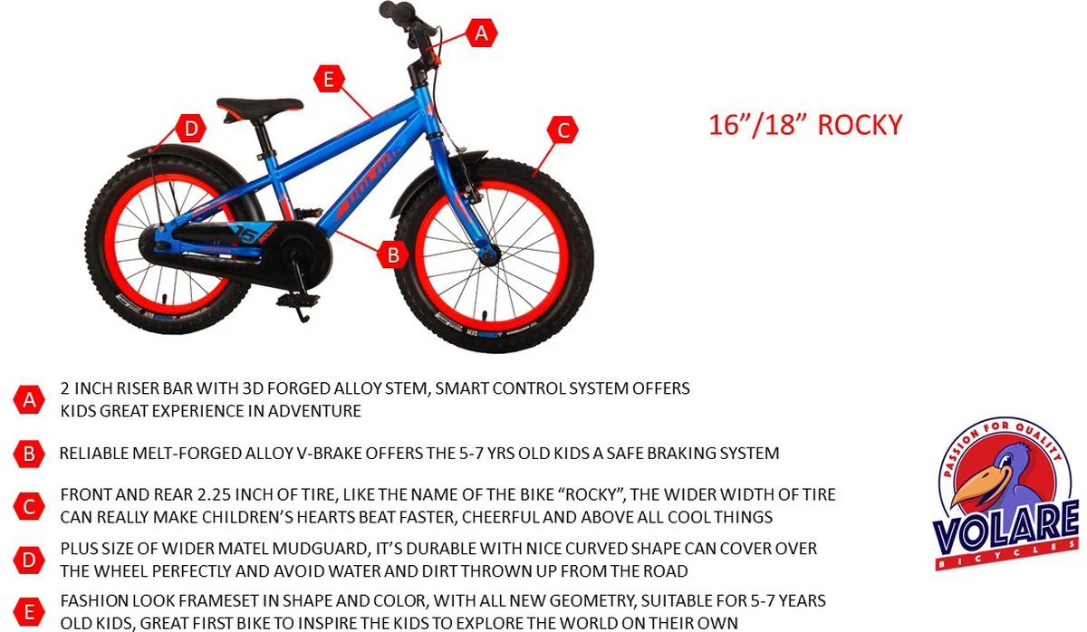 Volare Rocky Kinderfiets - 16 Inch - Zwart Blauw - 95% Afgemonteerd - Prime Collection 7 Volare Rocky Kinderfiets - 16 Inch - Zwart Blauw - 95% Afgemonteerd - Prime Collection - Afbeelding 7