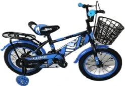 Kinderfiets - 14 Inch Kinderfiets -vanaf 3-5 Jaar Jongens En Meisjes Fietsen - Terugtrap -Rem -Stabilisatoren（2 Zijwieltjes）- Mandje - Achterbank - Blauw -Fiets Verkoop Winkel 1200x820