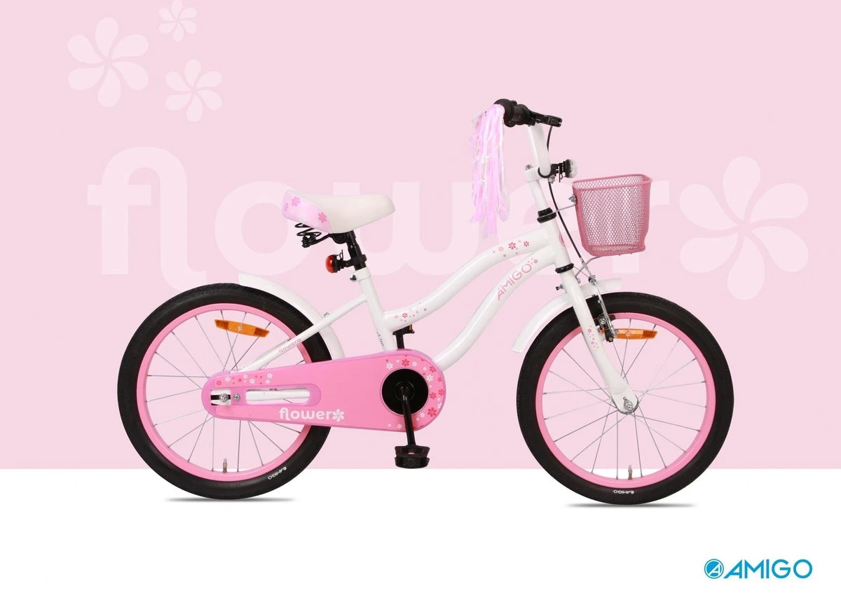 Amigo Flower Meisjesfiets - Kinderfiets 18 Inch - Wit 10 Amigo Flower Meisjesfiets - Kinderfiets 18 Inch - Wit - Afbeelding 10