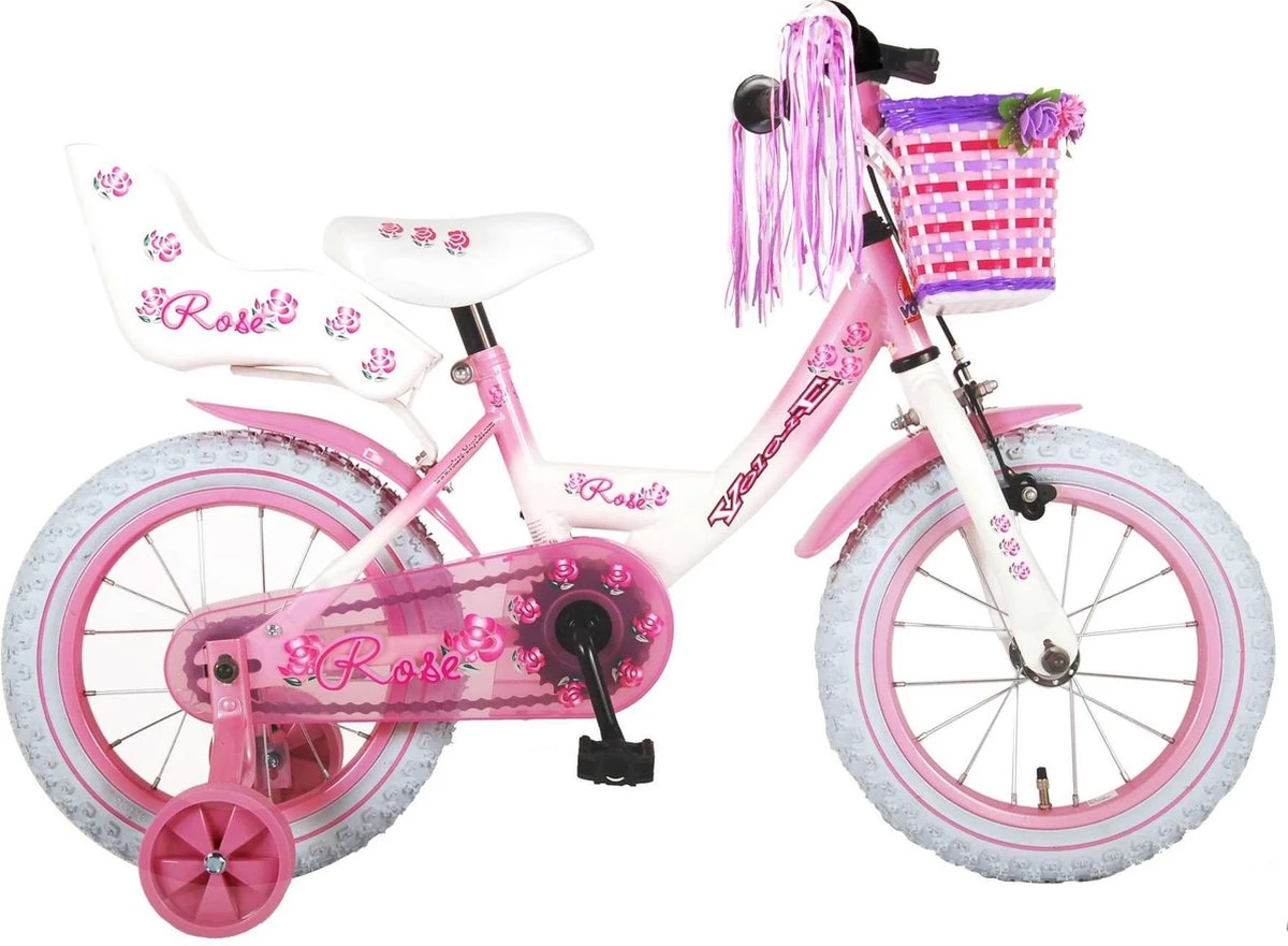 Volare Rose Kinderfiets - Meisjes - 14 Inch - Roze Wit - 95% Afgemonteerd 1 Volare Rose Kinderfiets - Meisjes - 14 Inch - Roze Wit - 95% Afgemonteerd