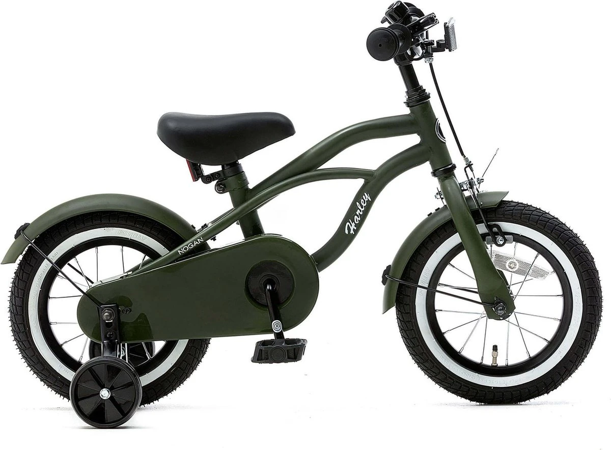Nogan Harley - Kinderfiets - Jongensfiets - 12 Inch - Leger Groen 1 Nogan Harley - Kinderfiets - Jongensfiets - 12 Inch - Leger Groen