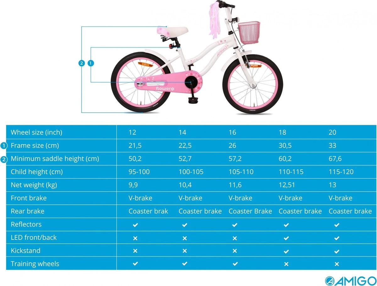 Amigo Flower Meisjesfiets - Kinderfiets 18 Inch - Wit 11 Amigo Flower Meisjesfiets - Kinderfiets 18 Inch - Wit - Afbeelding 11