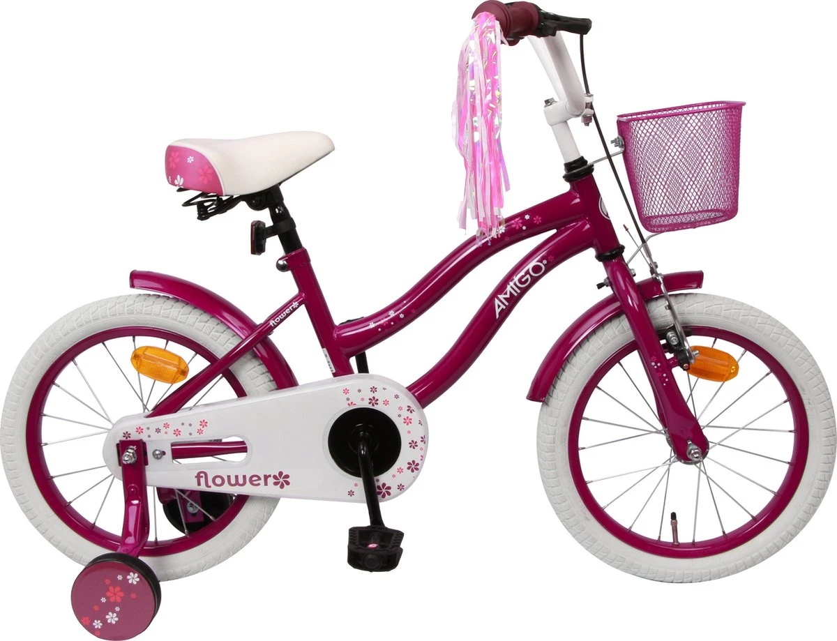 Amigo Flower Meisjesfiets - Kinderfiets 16 Inch - Paars 1 Amigo Flower Meisjesfiets - Kinderfiets 16 Inch - Paars