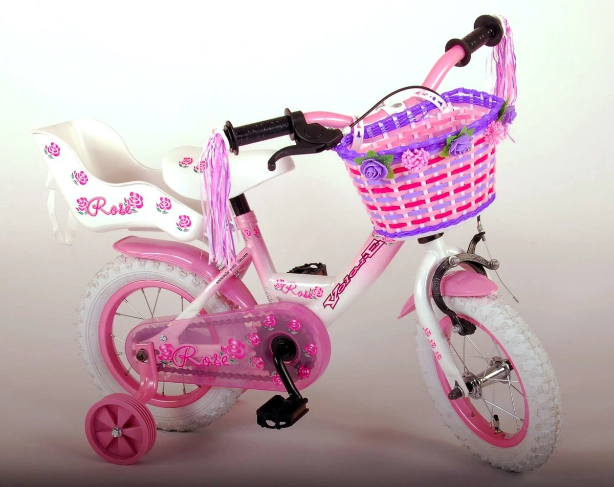 Volare Rose Kinderfiets - 12 Inch - Meisjes - Roze/wit - 95% Afgemonteerd 5 Volare Rose Kinderfiets - 12 Inch - Meisjes - Roze/wit - 95% Afgemonteerd - Afbeelding 5