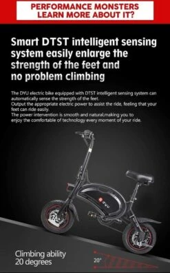 DYU D3F Opvouwbare Elektrische Fiets, Slimme Mountainbike Voor Volwassenen, 240W Aluminiumlegering Fiets Verwijderbare 36V/10Ah Lithium-ion Batterij Met 3 Rijmodi -Fiets Verkoop Winkel 749x1200