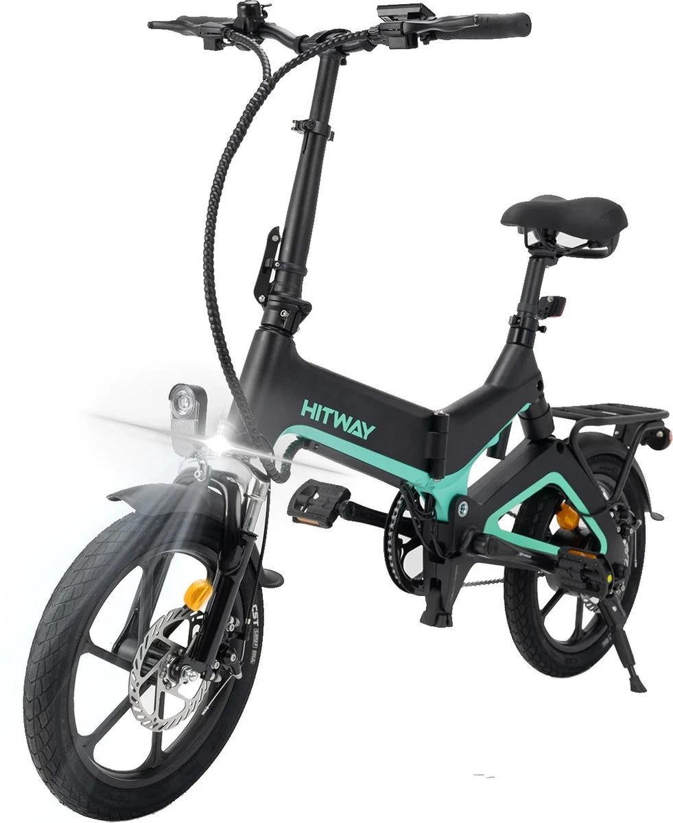 Merkloos Hitway 14F005 Elektrische Fiets E-bike | Opvouwbaar | 250W Motor | 7.5Ah | 16" | Zwart / Groen